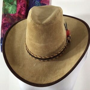 Bailey U-roll it tan Corduroy Western Hat with Feather Accent unisex